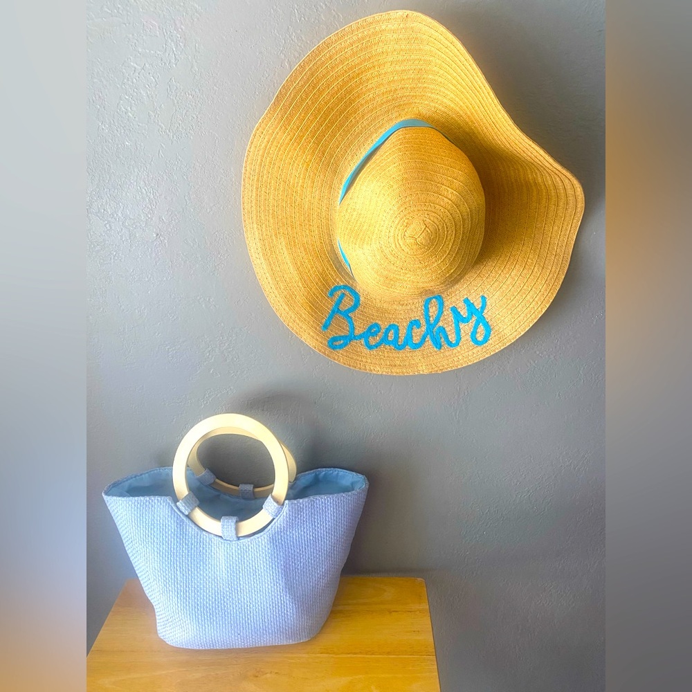 Beach bundle Hat Floppy Wide Brim Sun Hat Beachy with straw bag NEW
